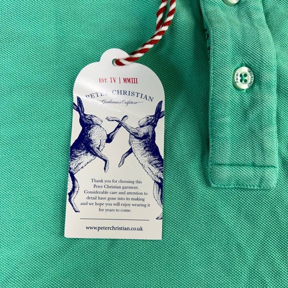 Peter Christian Mens Polo Shirt Green Short Sleeve Slit 100% Cotton 2XL New - Picture 8 of 11
